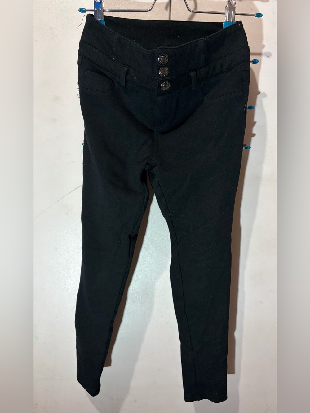 Girls' Black Button-Front Stretch Leggings
